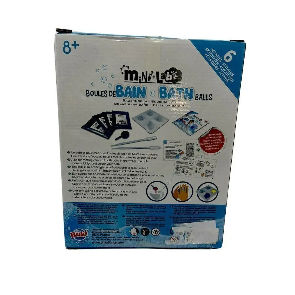 Buki France Mini Lab Bath Balls Kit Kids Ages 8+ Blue New DIY STEM Science 6 Act
